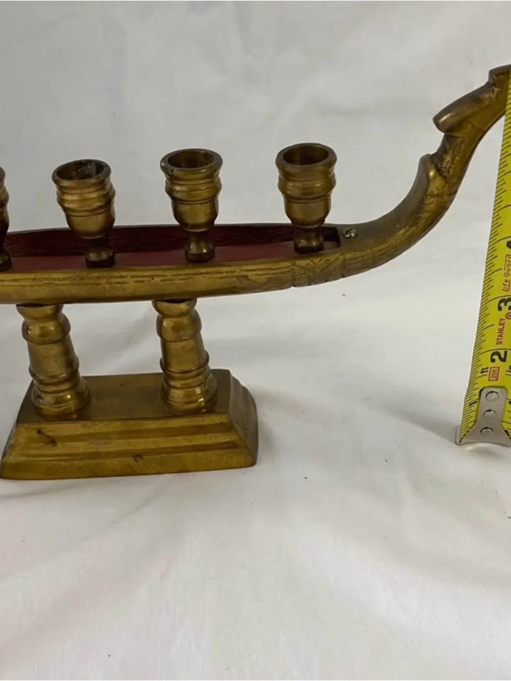 Vintage Thai Golden Dragon Royal Barge Suphannahong 5 Light Brass Candelabra